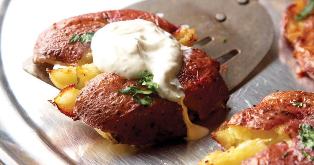 Smashed Roasted Potatoes with Horseradish Sauce Our State