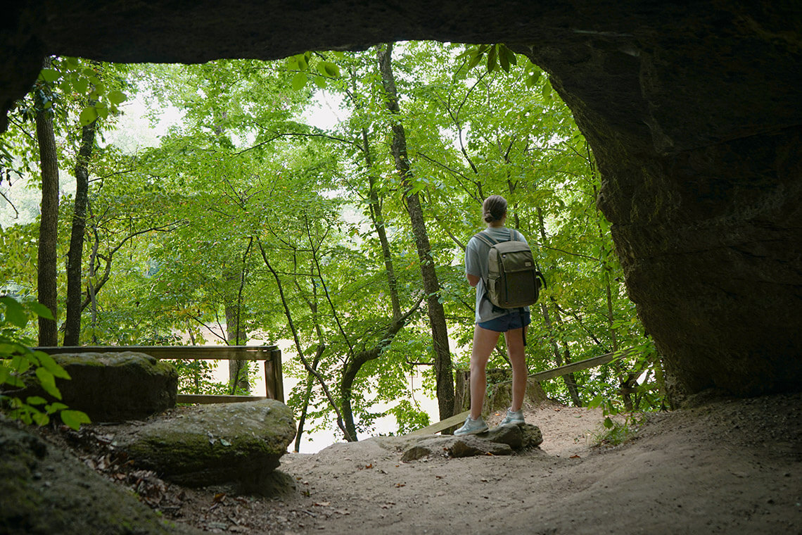 Hiker at Boone's Cave Park