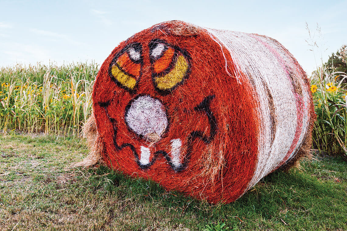Decorated hay bale in Galberry Corn Maze