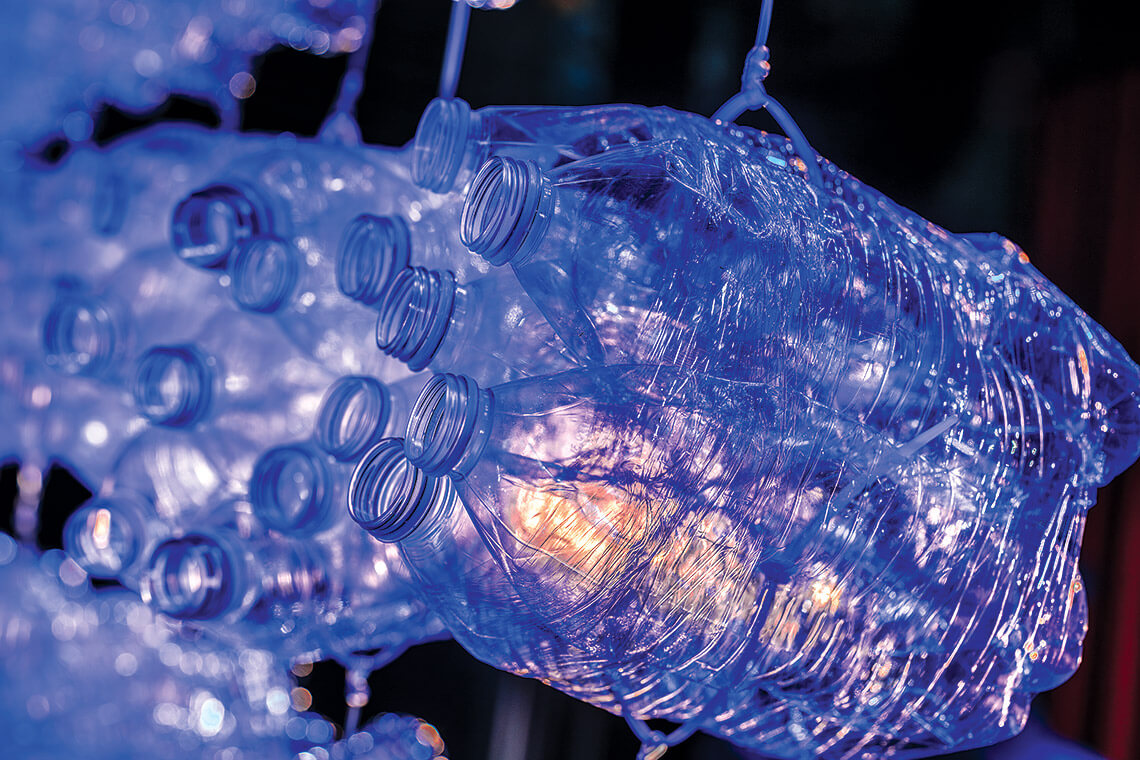 Empty plastic water bottles are part of the set design for Appalachian Phoenix