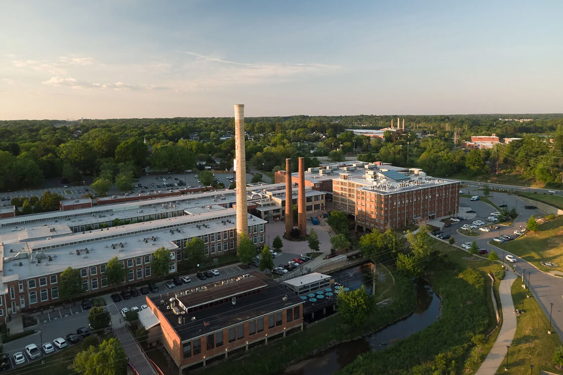 Outside view of Revolution Mill in Greensboro