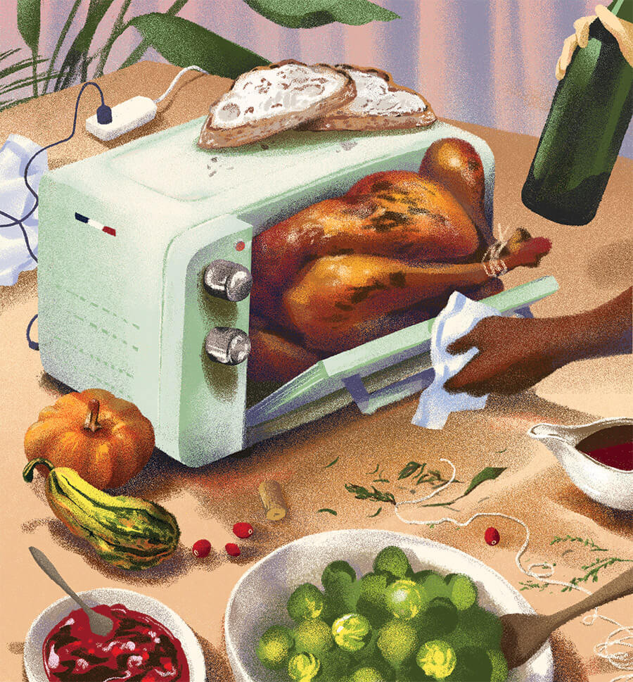 Illustration of cooking a turkey in the convection oven