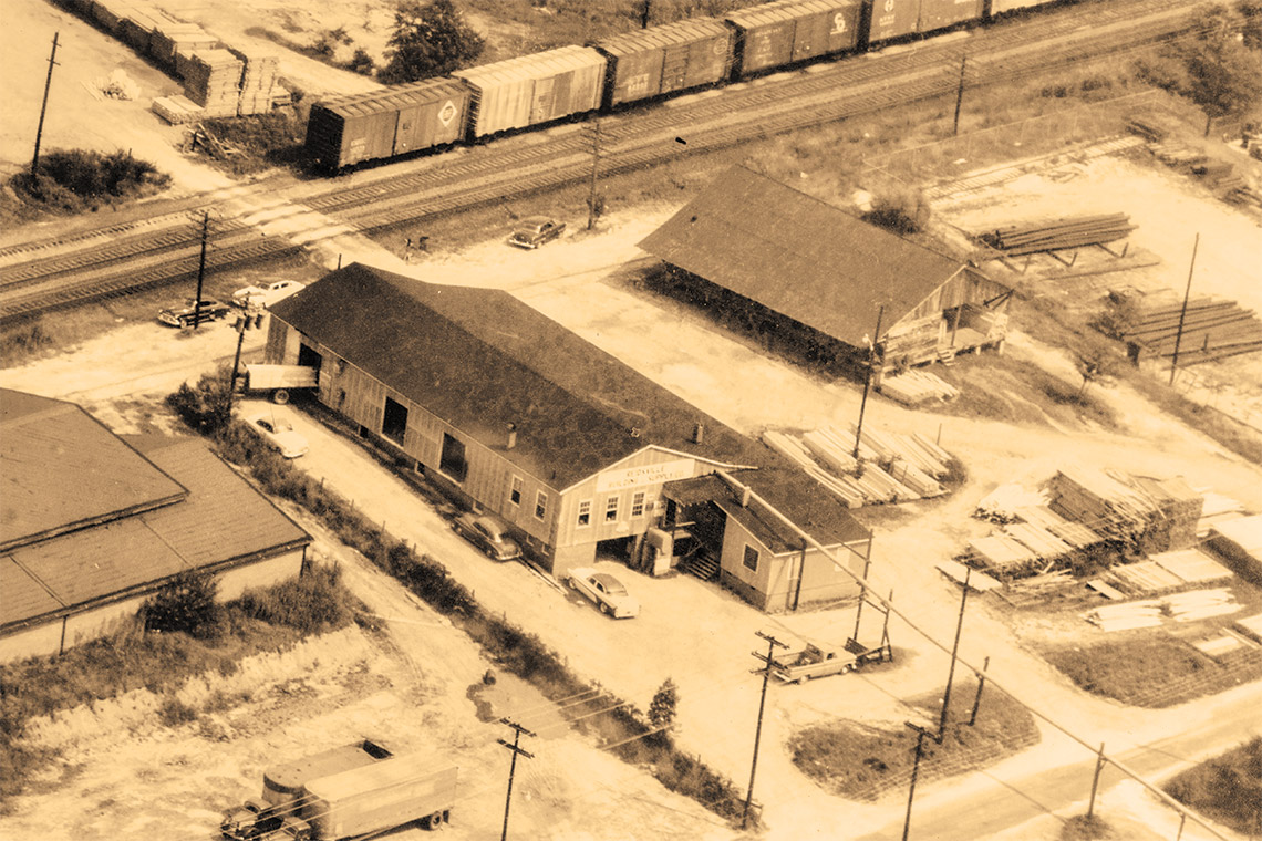 Black-and-white photo of the building supply company where Butler's father and grandfather worked