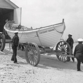 Crew at the Pea Island Life-Saving Station during a training