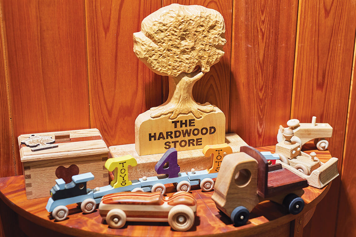 Wooden figurines carved from materials supplied by Hilton Peel