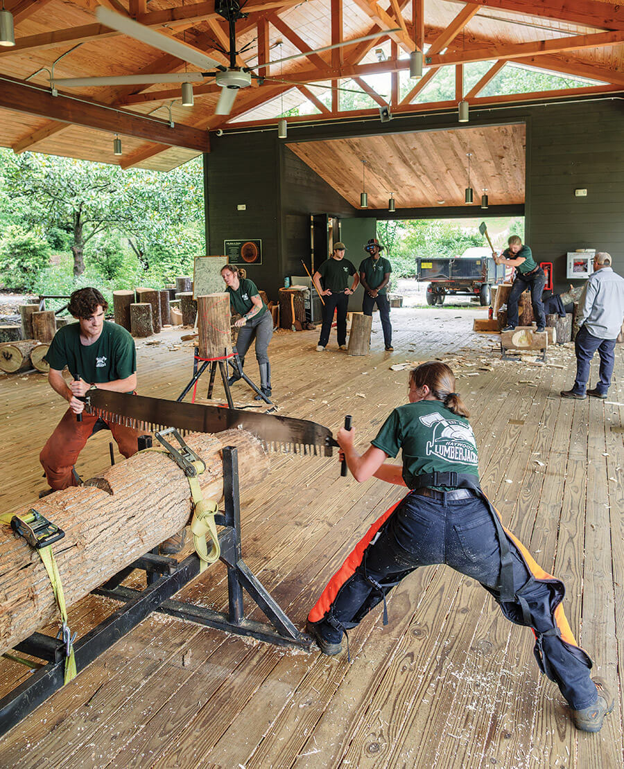 The Haywood Community College lumberjacks practicing skills
