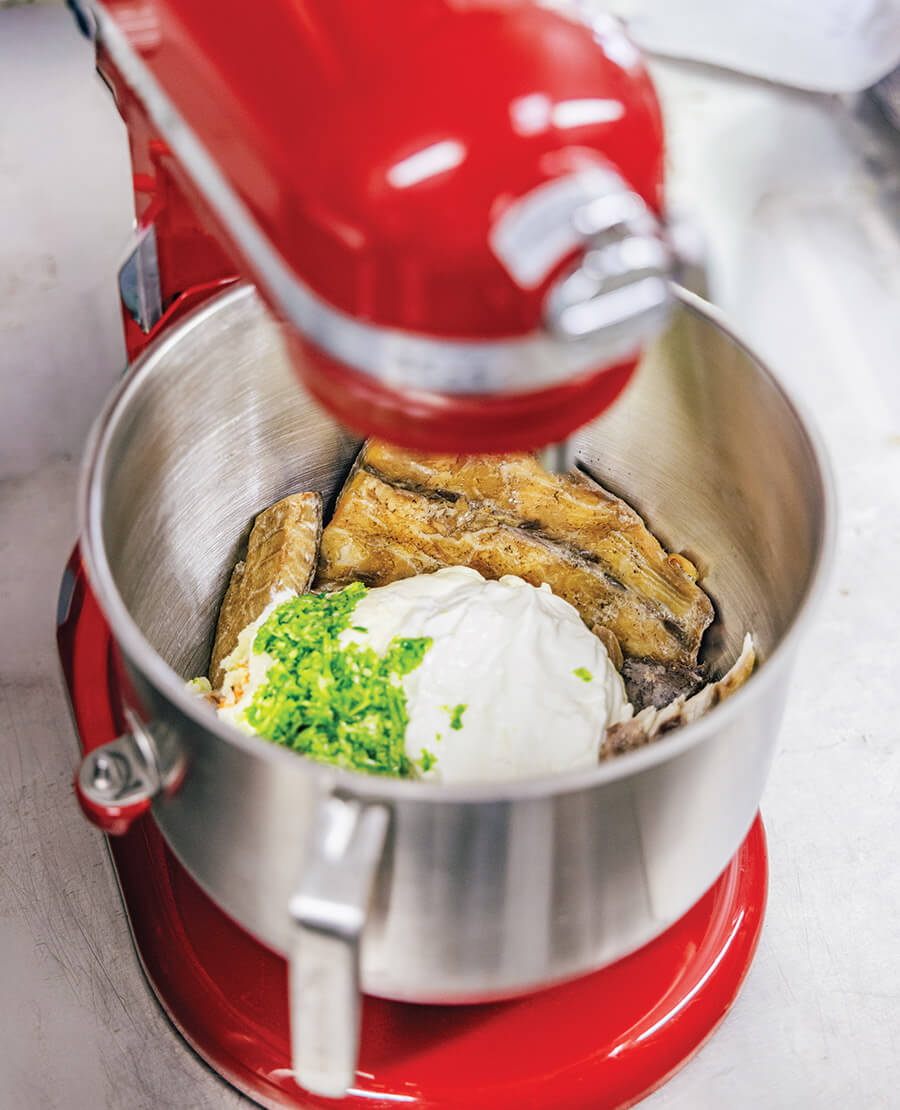 Kitchen-Aid Mixer making the smoked fish dip