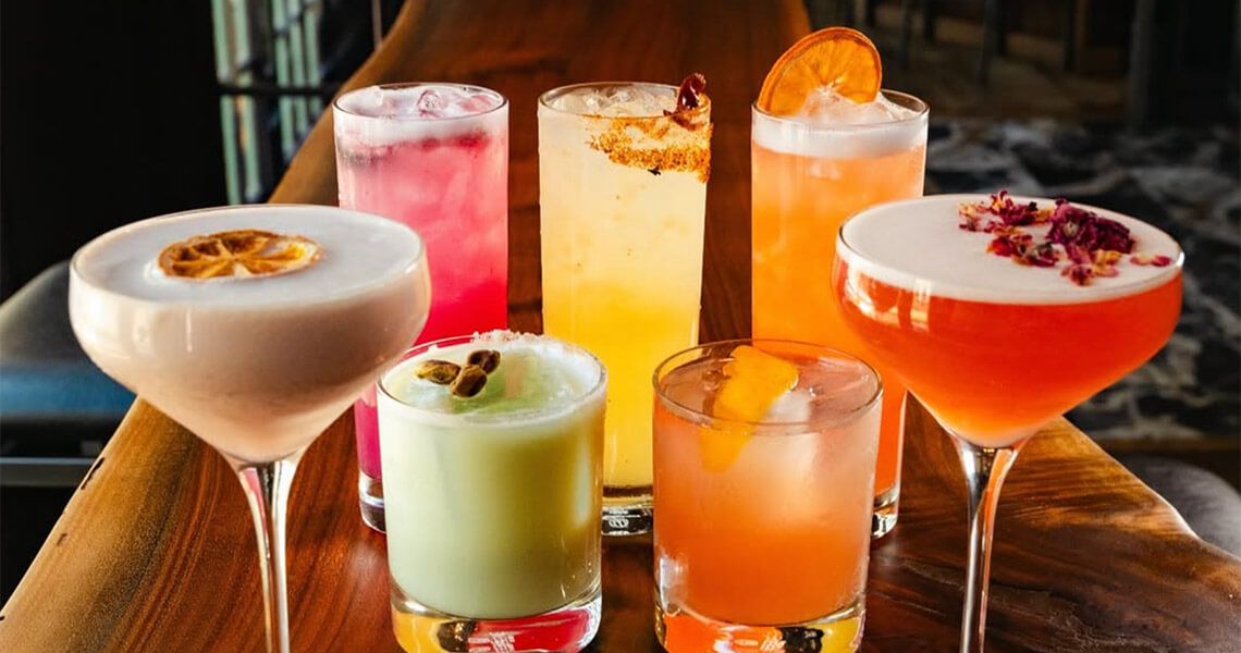 Line up of cocktails from Augie's in Southern Pines