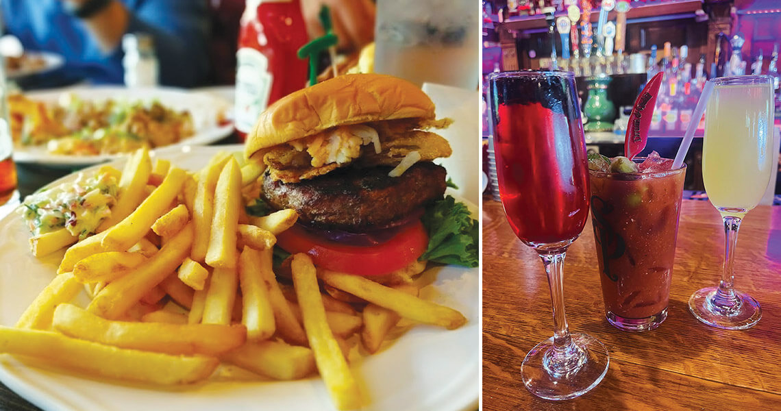 Burger, fries, and cocktails at Drum & Quill