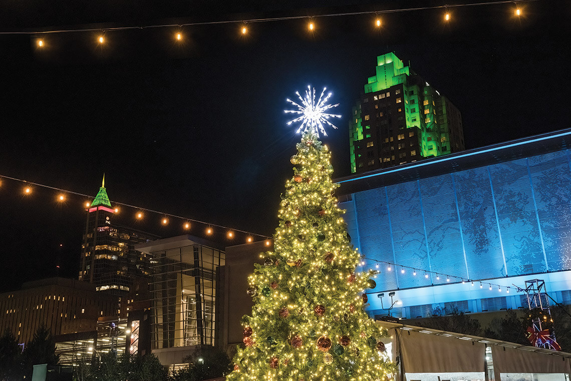 Christmas tree in downtown Raleigh