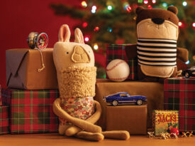 Plush toys and Christmas packages.