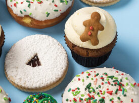 Spread of Christmas cookies and cupcakes