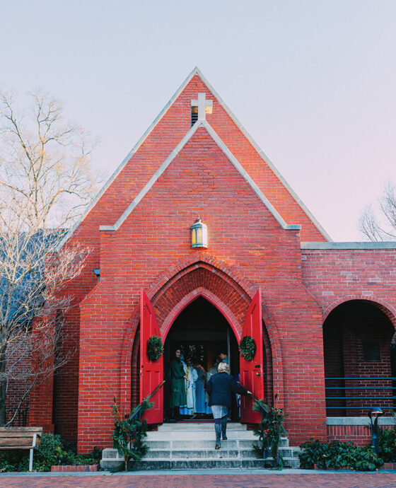 Exterior of St. Martin Church decorated for Christmas