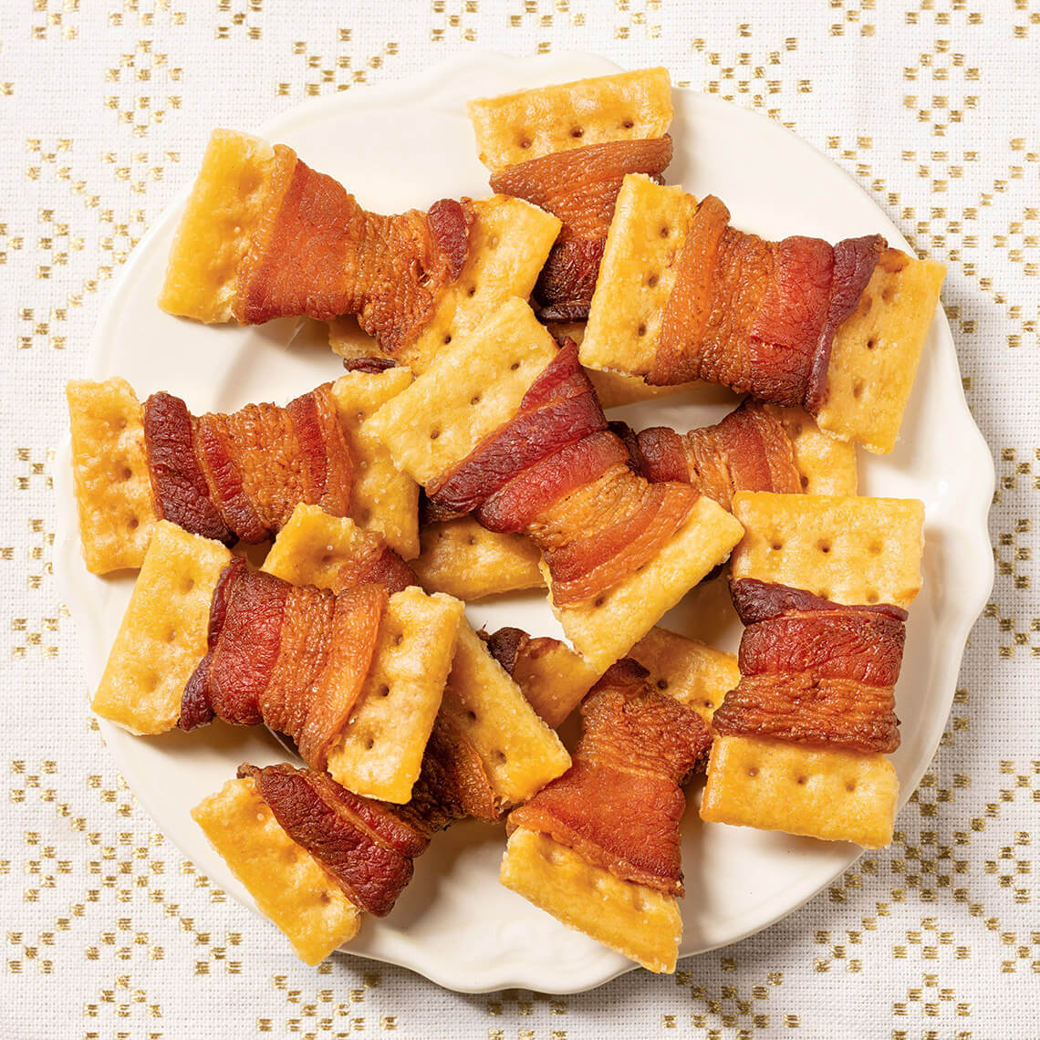 Bacon-wrapped crackers