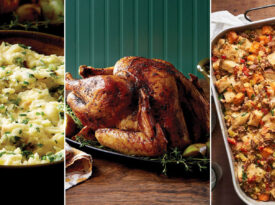 Mashed potatoes, roasted turkey, stuffing