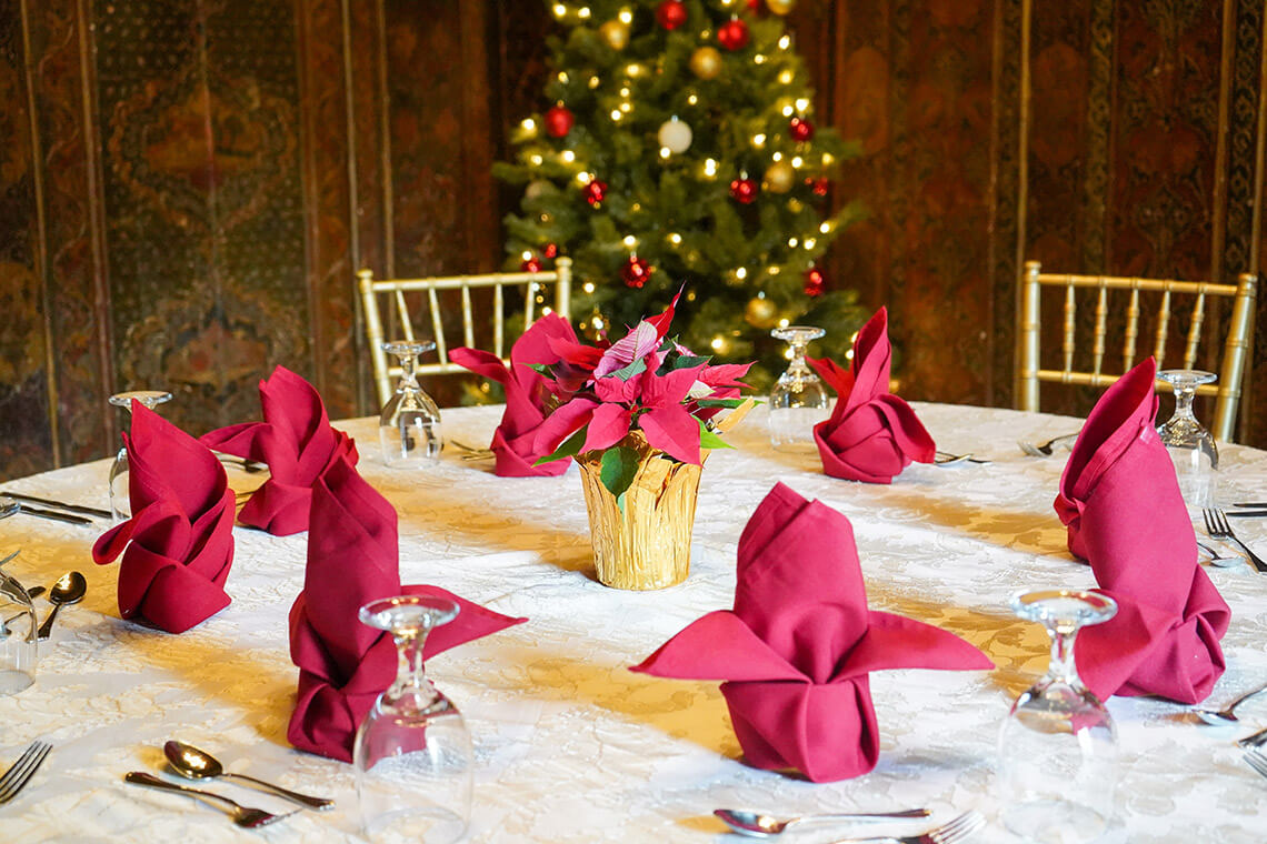 Table in the Manor House at Graylyn set for dinner