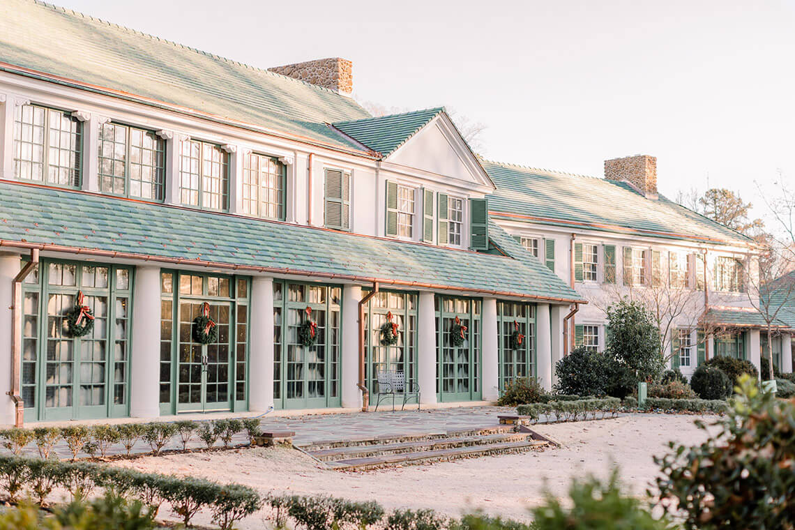 Wreaths on the windows of Reynolda House