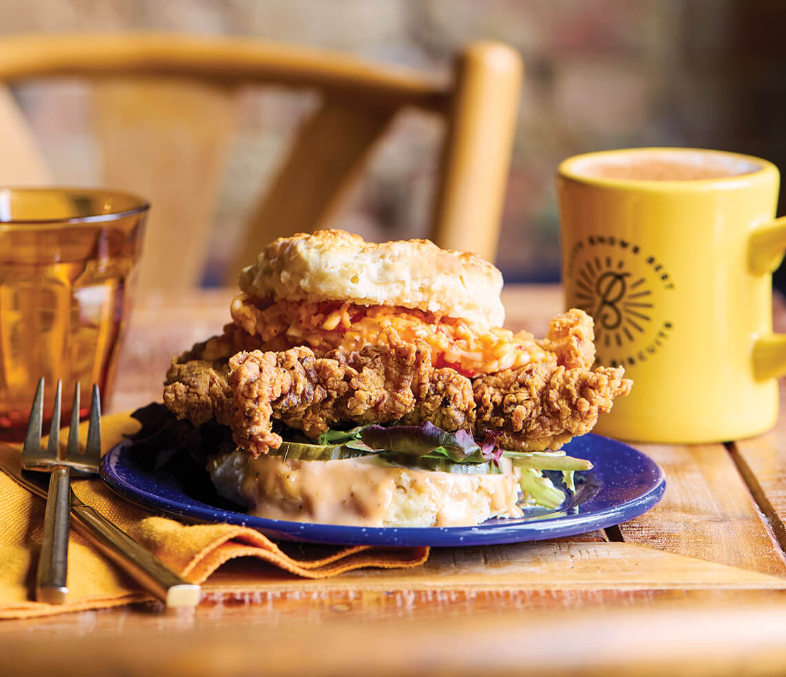 Hot Chicken Biscuit and coffee at Betty's Biscuits 