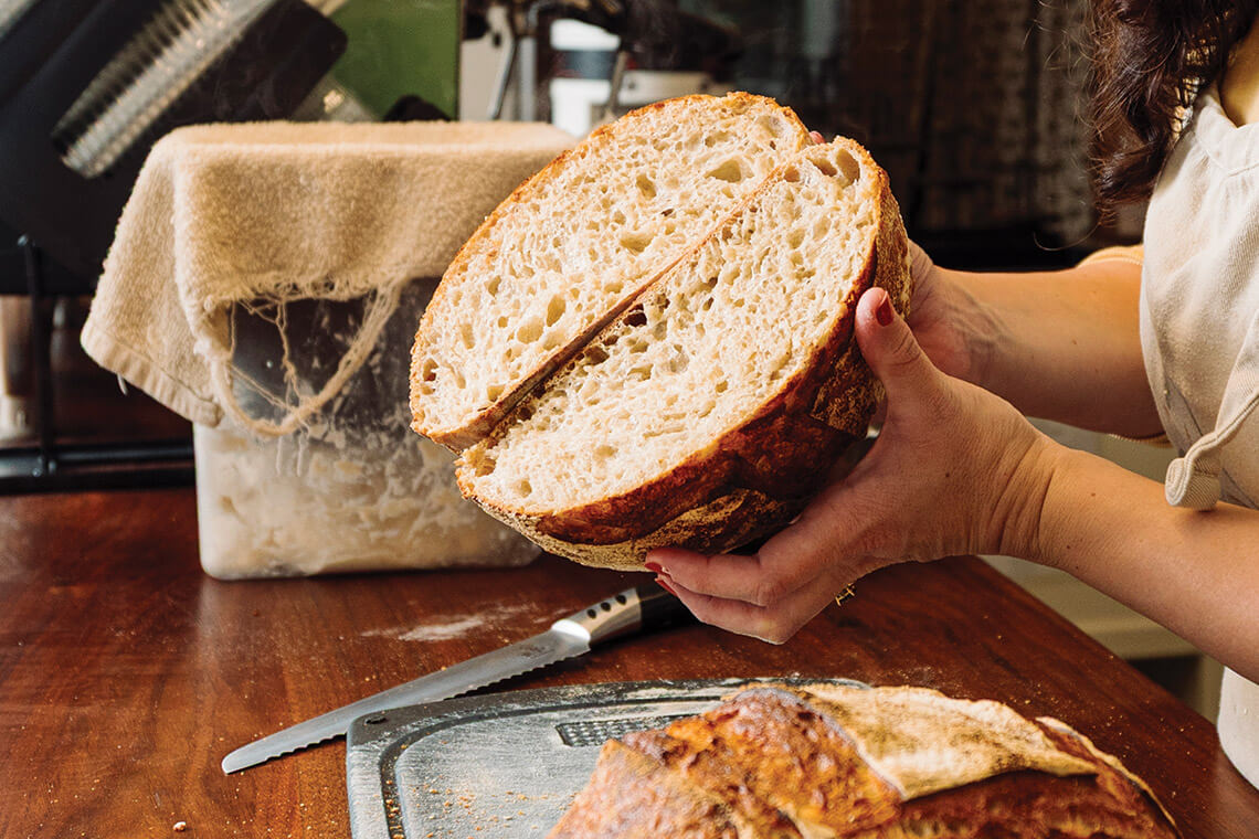 Cross-section of a sourdough boule