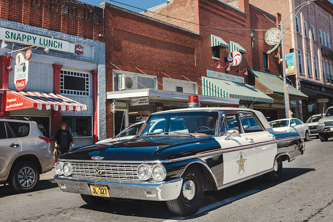 Mike Cockerham's vintage squad car giving tours through Mount Airy