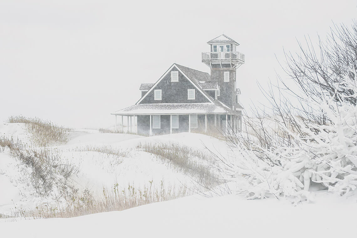 The Oregon Inlet Life-Saving Station in the snow