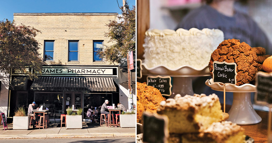 North Churton Street: Kim's Bake Shop exterior and cakes displayed inside