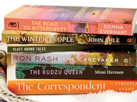 Stack of books on a blanket