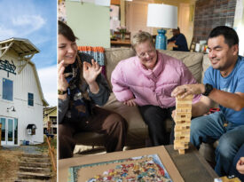 Residents at Peacehaven play Jenga