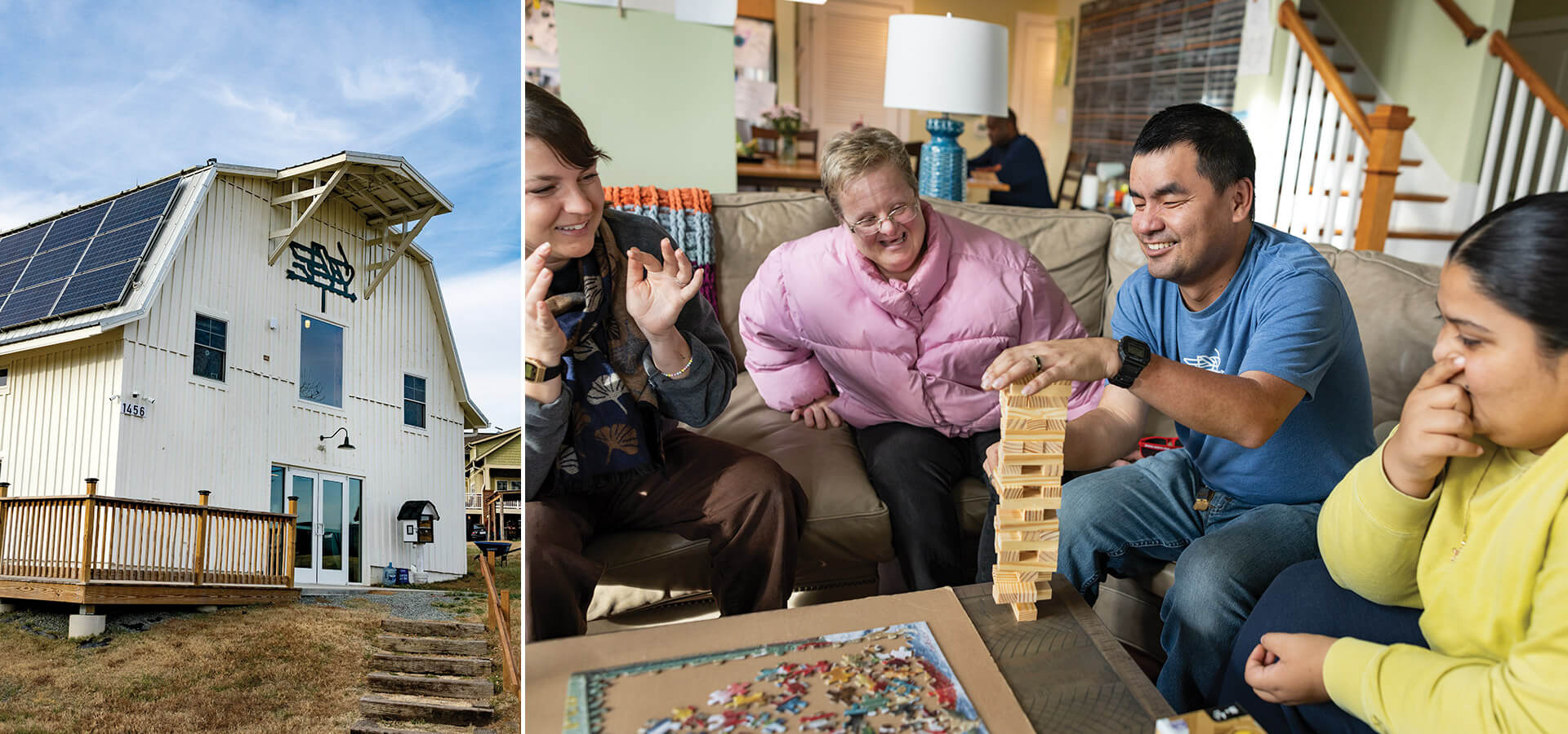 Residents at Peacehaven play Jenga