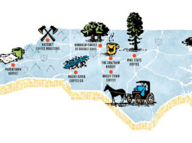 Illustration of coffee shops across the state of North Carolina