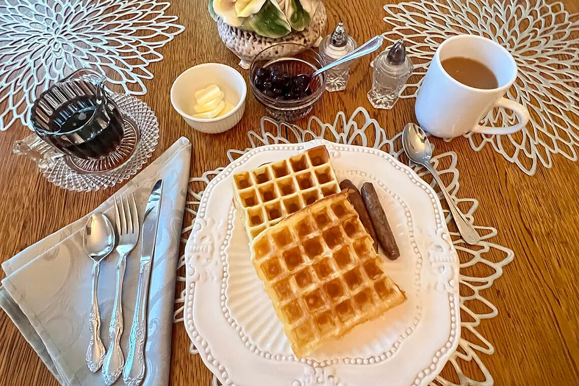 Plate of waffles at the Old Buggy Inn
