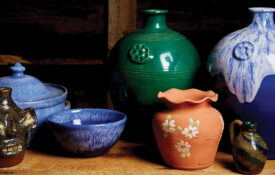 Pottery bowl and vases