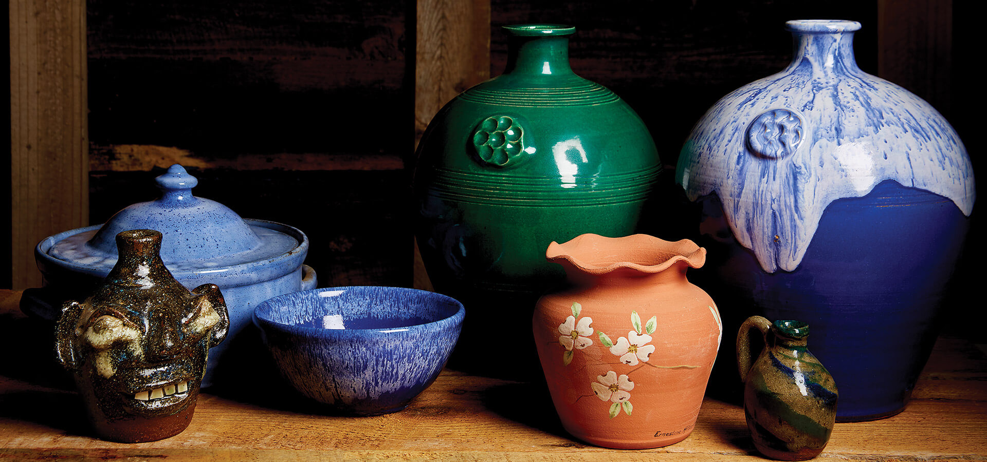 Pottery bowl and vases