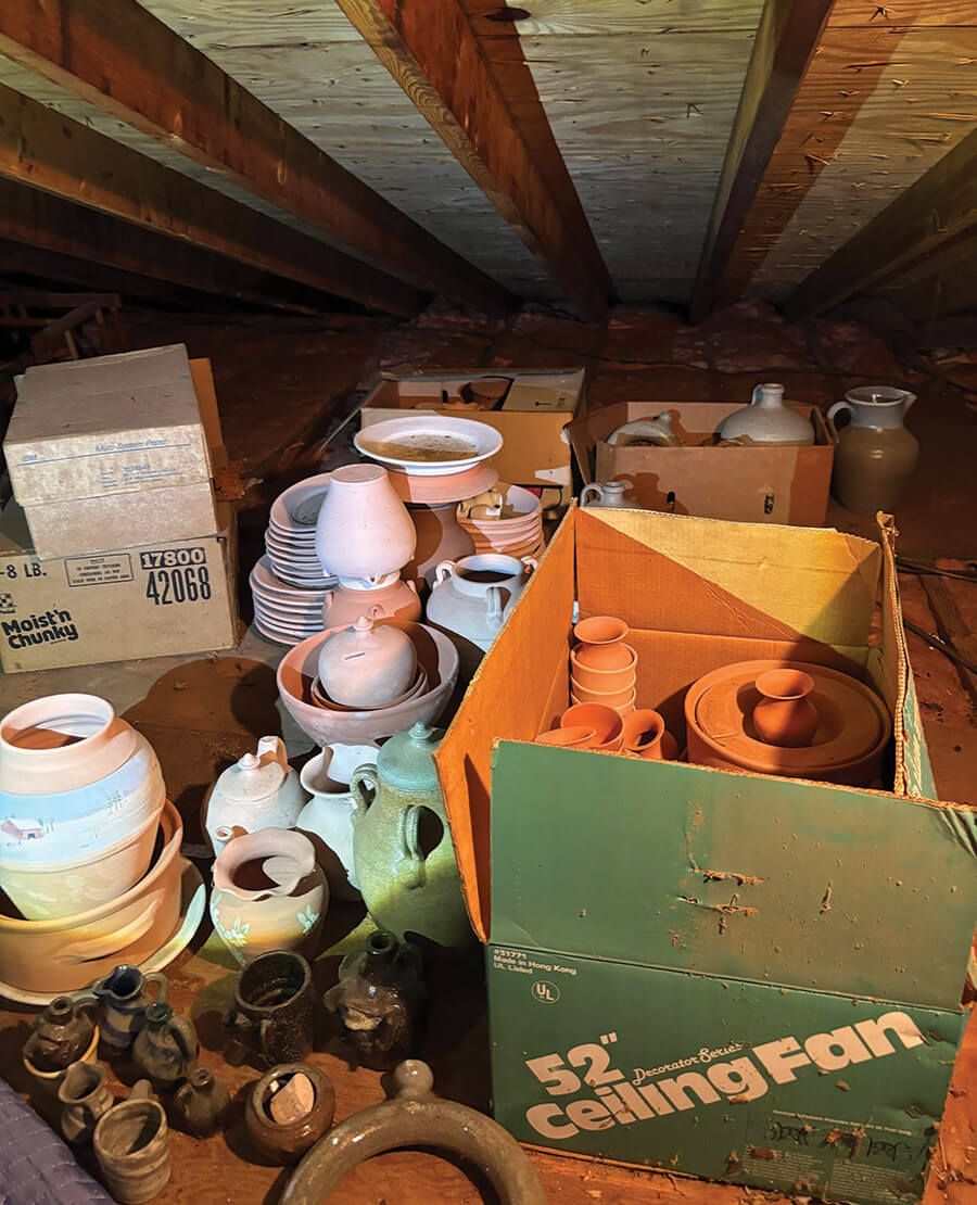 Pottery in an attic rafters
