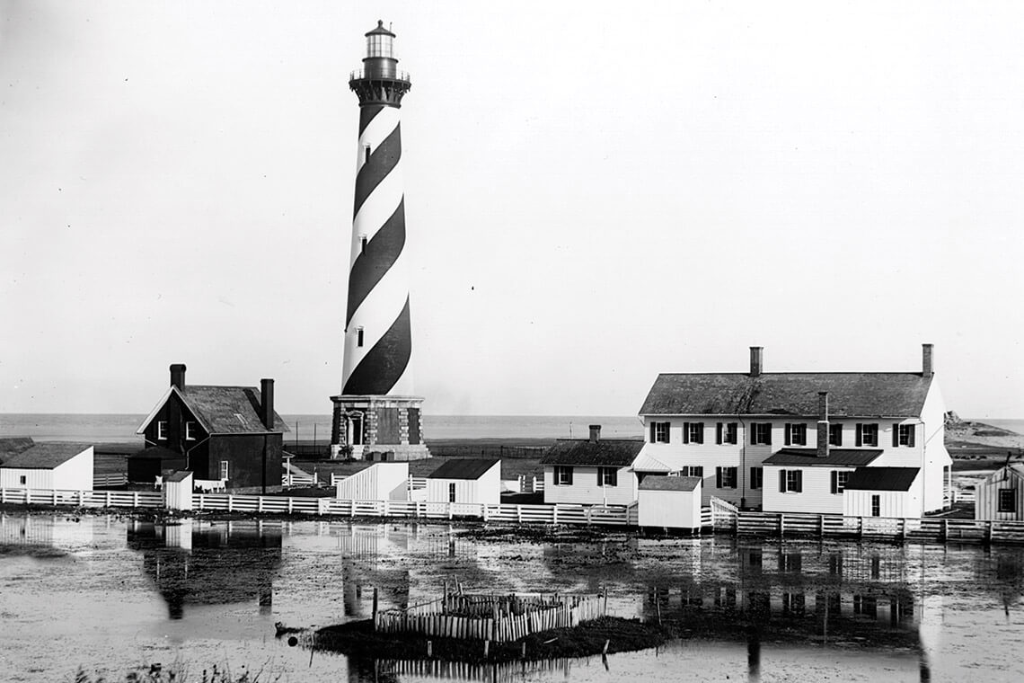 Black and white photo of Hatteras Lighthouse