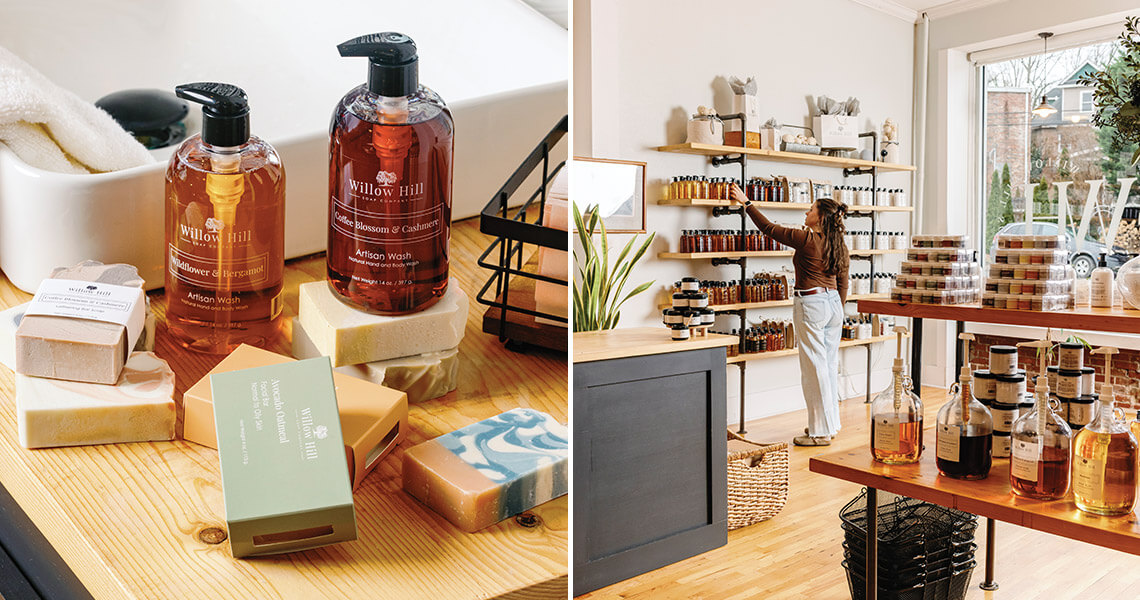 Willow Hill Soap Co. products and storefront interior