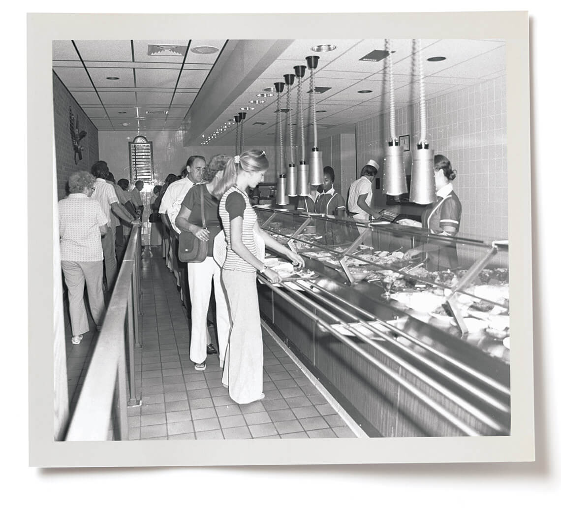 Black and white photo of the K&W Cafeteria in Greensboro