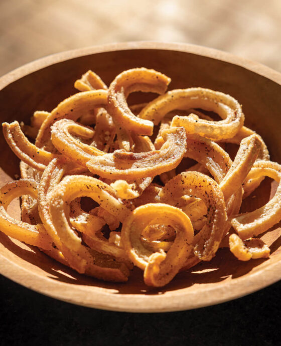 Curls of cooked fatback