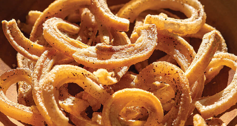 Curls of cooked fatback